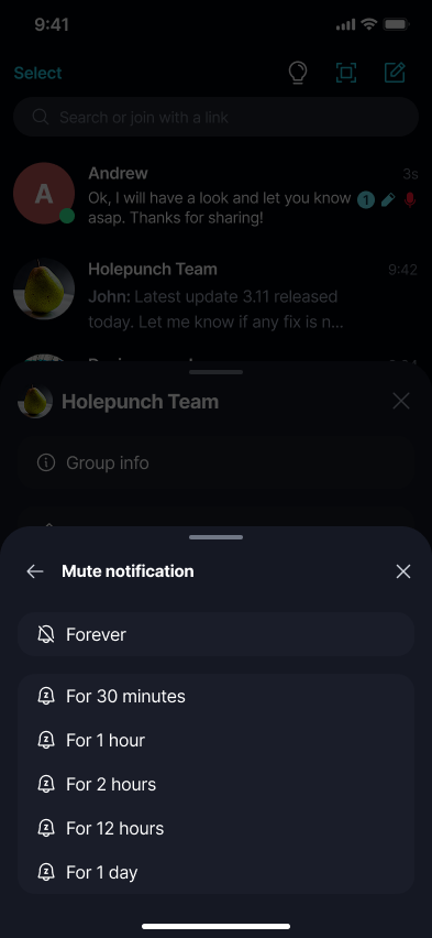 Mute a Chat π Β· Mobile Choose how long to mute it for.